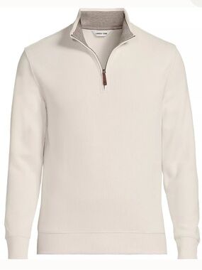 NWOT men’s Land End cream quarter zip, size large tall.